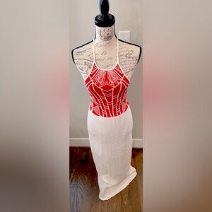 Orange & White Pattern Halter Flowy Women’s Dress  By “jealous Tomato” Size Xs